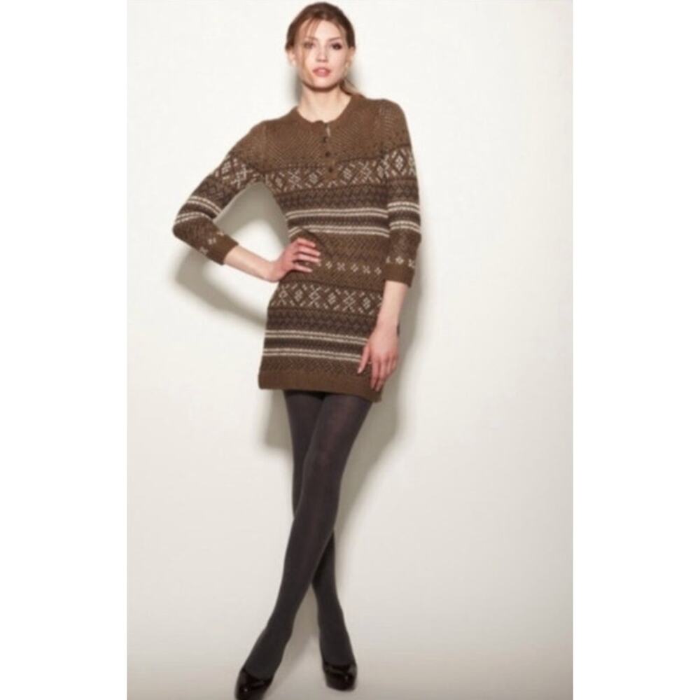 Charlotte Ronson Breton Sweater Dress Size M Brown Knit Mini